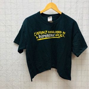 Modified Upscycled distressed Cropped Graphic tee